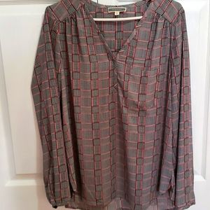 Black white and red checked blouse